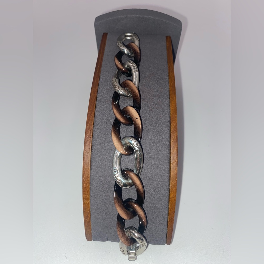 Brighton Reversible Bracelet, with silver, tiger eye and black links.
